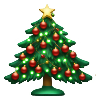 Decorated Christmas tree, red and green ornaments, glowing lights, festive look sticker
