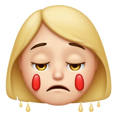 classic Apple style emoji, sad face with drooping eyebrows and teary eyes, vomiting, expression of discomfort, transparent background, no other elements sticker