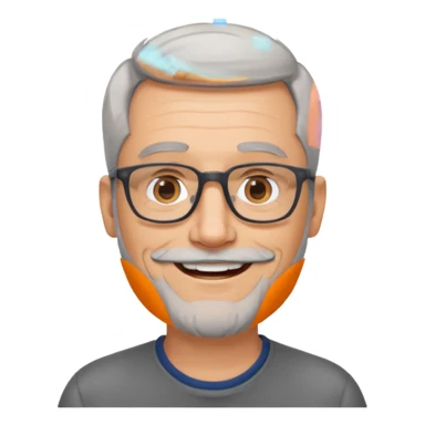 54 year old man, short shaved grey hair, beard stubble, glasses sticker