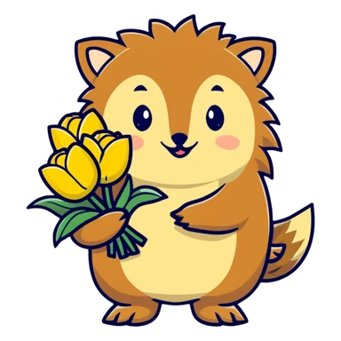 adorable hedgehog with a bouquet of yellow tulips sticker