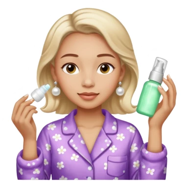 Clean girl aesthetic emoticons, apply skincare products, pearl earrings, glowing skin, pajamas, soft lighting sticker