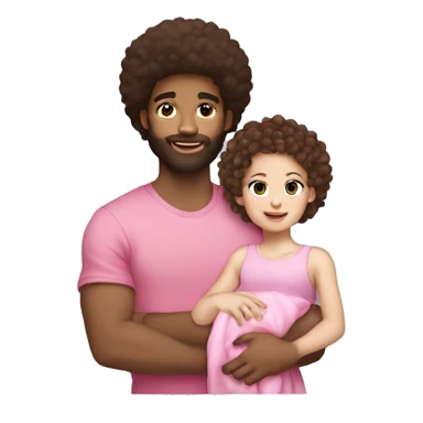 Lightskin guy with afro hair and a Brown haired white girl Holding a baby with dark short hair and pink clothes sticker