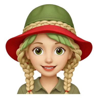 messy green clay mask and red tourist hat blond braided woman big eyes smiling sticker