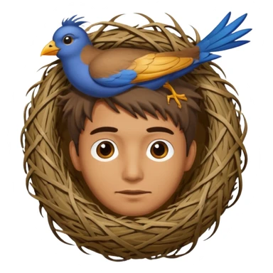 Man who has a birds nest on top of his head for hair sticker