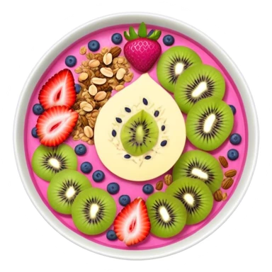 colorful smoothie bowl with dragonfruit, kiwi, strawberries, granola sticker