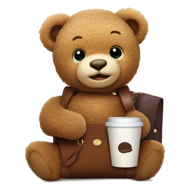 Teddy bear with longchamp bag and coffee sticker