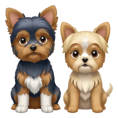 Generate a blue and tan purebred yorkie with a blonde shi tzu yorkie mix with floppy ears sitting next to each other. Make them the same soze sticker