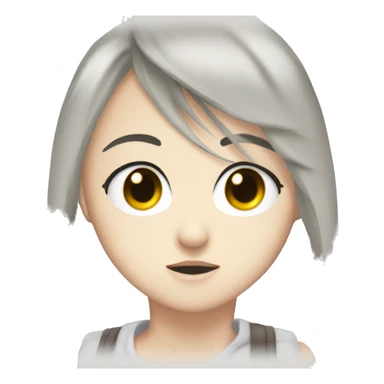 a  white heair red eye anime giarl saying bye sticker