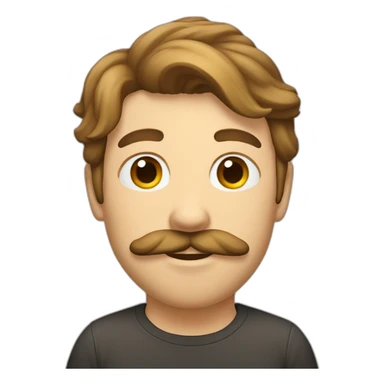 caucasian male, brown scraggy hair, mostache sticker