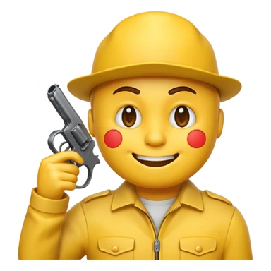It should look like the smiling emoji with a gun to his head. The muzzle is pointed towards his face with a little distance between the muzzle and the left side of the head. It should look like he wanted to shoot himself in the head. (Ironically) sticker