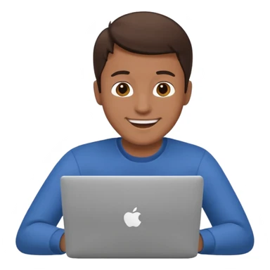 happy man on laptop with brunette skin color sticker