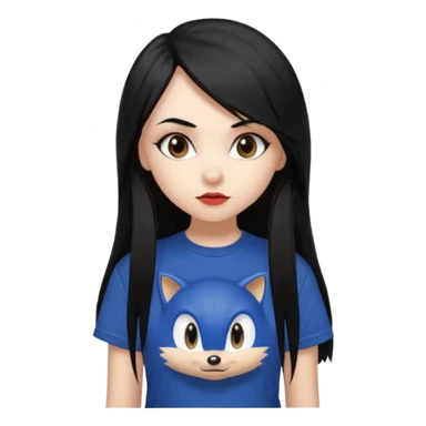 make a goth attractive girl with straight long black hair, side bangs, with brown eyes and wearing sonic clothes  sticker