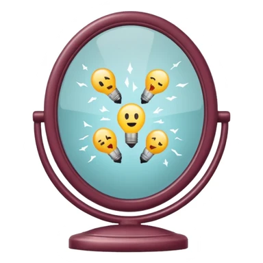 Minimalist emoji-style sticker of a vanity mirror with dim bulbs and cracked glass, words “Am I real yet?” smeared in dusty lipstick tone


 sticker