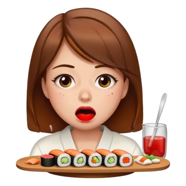 Brown hair girl eating sushi crying funny sticker