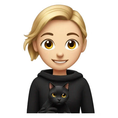 smiling girl in black sweater with cat in hands sticker
