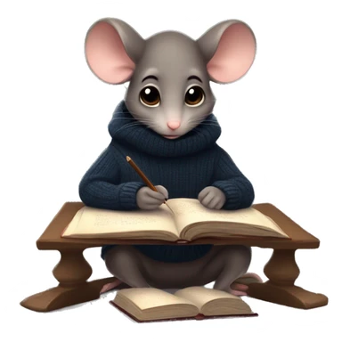 A cute mouse studying, dark academia vibe, in a sweater, by candlelighy sticker