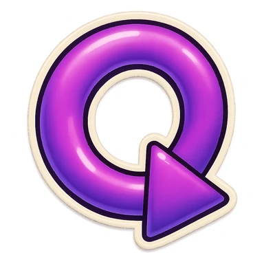 Create a retro sticker style arrow that curves 180 degrees from tail to point, matching the reference style and color shown in the provided image. sticker