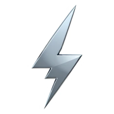 A lightning bolt emoji made of polished silver chrome, sharp yet rounded edges, glossy metallic surface, soft reflections, minimal futuristic design, iOS emoji style, centered, clean white background sticker
