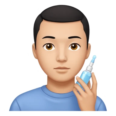 chinese man with buzz cut (black hair) doing skincare sticker