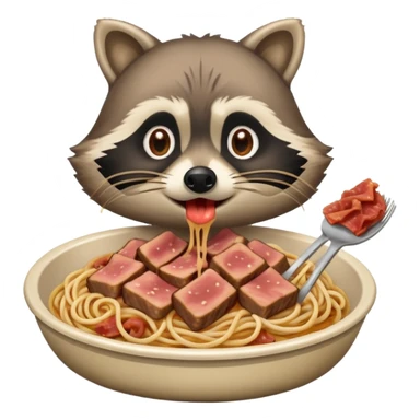 raccoon with SPAM meat and spaghetti slop sticker