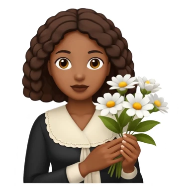 black woman holding white flowers in their hands sticker