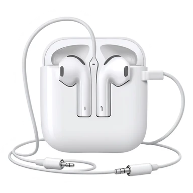 Minimalist white Apple EarPods with cord coiled in a perfect circle, clean simple design, no case, just the white headphones and wire arranged in a neat circle, iOS style sticker