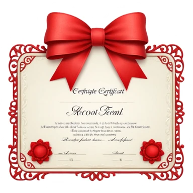 a white certificate with a bow on a black background. Lots of details. perspective sticker