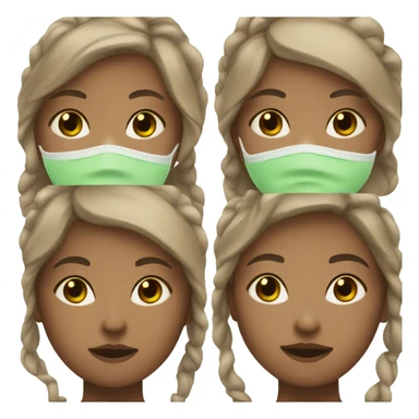 Tan girl with brown eyes with brown hair straight with green face mask on sticker