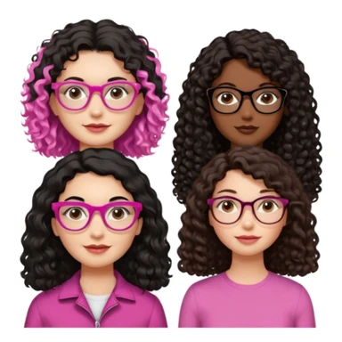 Una mujer con el cabello liso,negro,blanca y cara perfiladita otra con el pelo odulado medio crespito y blanca pelo marrón y otra con el pelo odulado medio liso morenita y con gafas rosada y por último otra Morena oscurita con el pelo rizado-crespo y gafas doradas  sticker