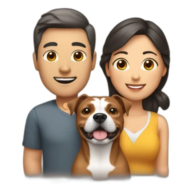 man and Chinese lady with brown Staffordshire terrier dog sticker