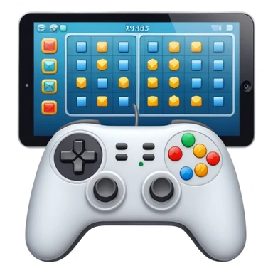 Icon for Game Design: a computer screen with a game interface, game controller, and design elements like a grid and 3D models. Transparent background. sticker