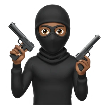 A young African male wearing a ski mask in full black clothing, holding a micro Draco gun in the air carelessly sticker