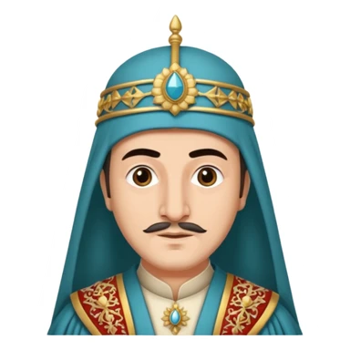 Seljuk emperor, traditional Turkish royal robes, elaborate headgear, medieval setting, dignified expression sticker
