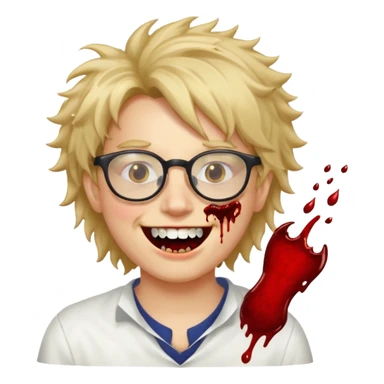 Cabelo bagunçado com oculos sorrindo com metade do rosto com dente de ouro e saindo sangue da boca  sticker