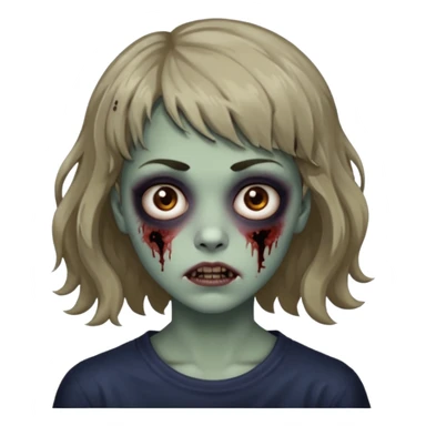 Cabelo ondulado  um pouco cheio e franja curta  Olhos marrons e pequenos e feita d ezumbi sticker