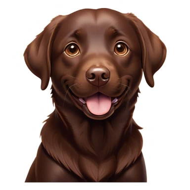 Cinematic Comical Chocolate Labrador Portrait Emoji, Head tilted dramatically with an exaggeratedly amused expression, featuring a glossy chocolate Fur with a rich, radiant finish, wide, expressive brown eyes filled with playful disbelief, Simplified yet hilariously expressive features, highly detailed, glowing with a slightly sassy glow, high shine, dramatic yet playful, stylized with an air of cheeky mischief, bright and endearing, soft glowing outline, capturing the essence of a spirited and over-the-top companion, so meme-worthy it feels like it could side-eye its way into internet fame instantly! sticker