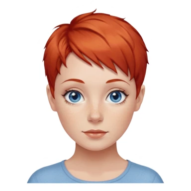 27 year old white woman, red hair, pixie cut, blue eyes sticker