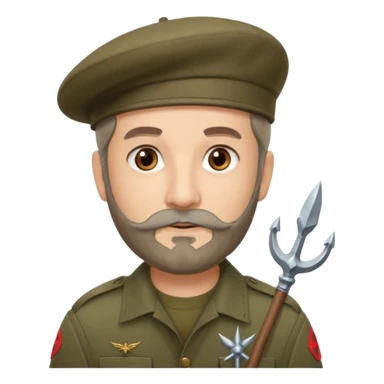 A man in military khaki beret with trident on cockarde with grey beard and brown eyes. sticker
