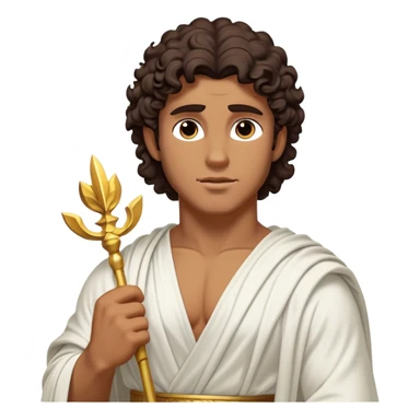 Cinematic Realistic Hercules Portrait, depicted as a classical Greek hero inspired by the Disney version yet echoing the refined proportions and serene dignity of Michelangelo's David. His idealized, sun-kissed tan skin glows with timeless strength, and his thick, curly wavy dark brownhair falls in natural, sculpted curls. Draped in a flowing white robe with delicate golden accents, his expressive eyes radiate determined nobility, all rendered under dynamic natural lighting with a mythic, radiant glow. sticker