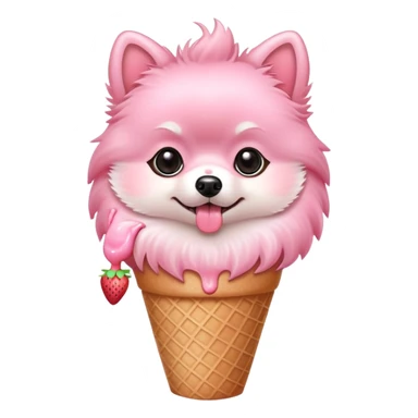 Pink Pomeranian eating strawberry icecream in a cone sticker