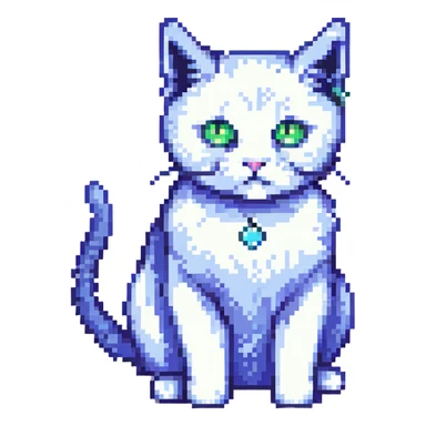 quantum cat with quantum particles and waves in pixel art style sticker