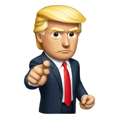 Trump holding up his ring finger with his left hand while holding his right hand in his left elbow sticker