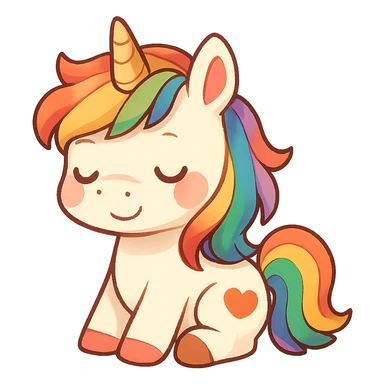 chibi sticker-style unicorn with a rainbow mane, pride, cute and exaggerated sticker