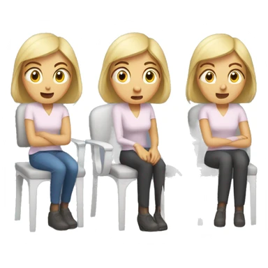 Caucasian woman, facial expression scared,chair and armchair next to her sticker