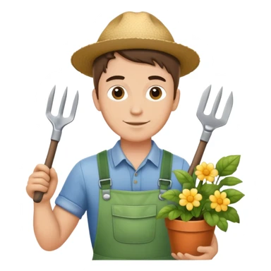 young white male gardener with gardening tools sticker