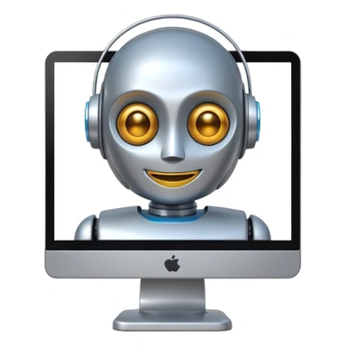 smiling robot on computer screen representing AI sticker