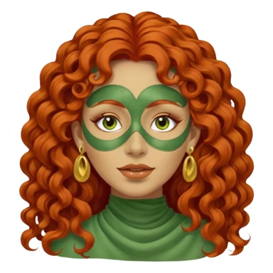 red haired very long curly haired woman with full face green clay mask  and big earrings  sticker