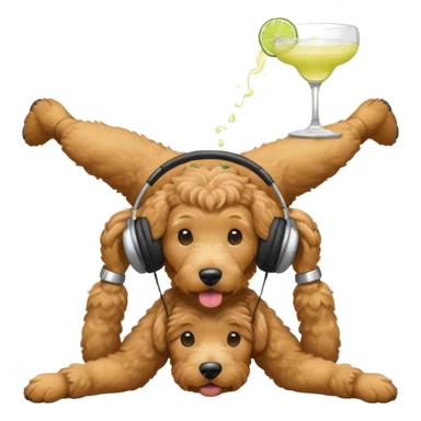 light brown golden doodle doing a headstand with headphones and drinking a margarita  sticker