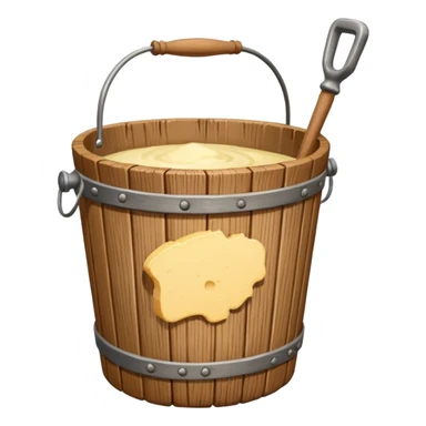 Create a wooden butter churn bucket with stick showing  sticker