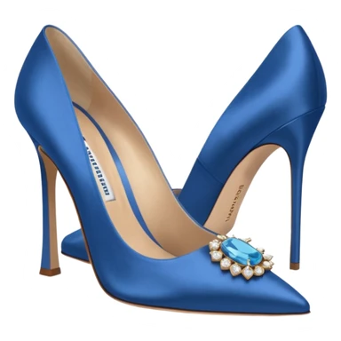 manolo blahink heels 90's satin pump with jewellry at front blue sticker